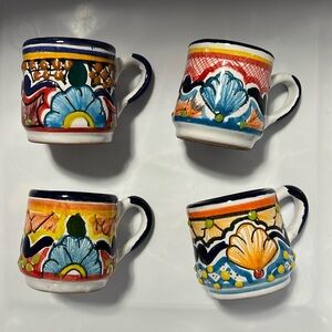 Colorful Talavera rue Mexico espresso size mugs gently used set of 4